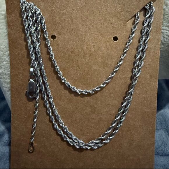 14K WHITE GOLD ROPE CHAIN – 21” SOLID – STAMPED “14K” – UNISEX STYLE - Picture 1 of 17